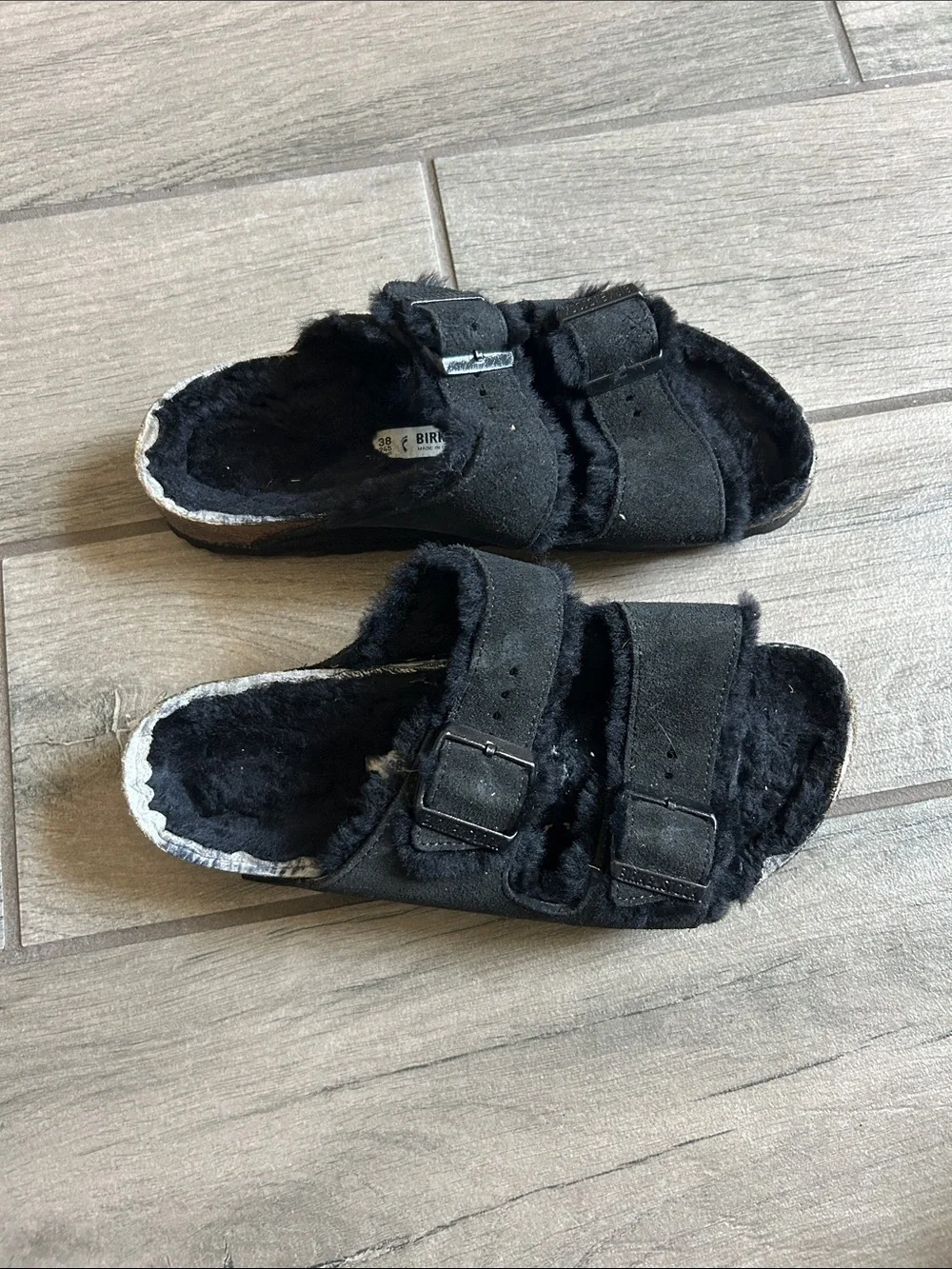 Birkenstock Black Faux Fur Double-Strap Sandals